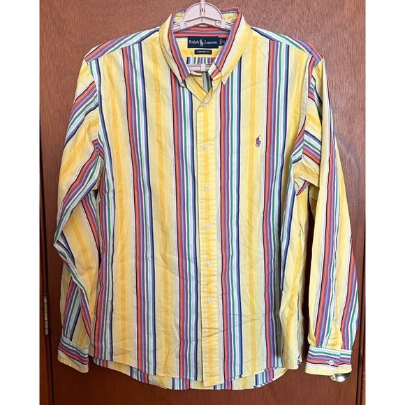 Ralph Lauren Shirt Mens XL Yellow Colorful Stripe‎ Long Sleeve - Picture 1 of 6